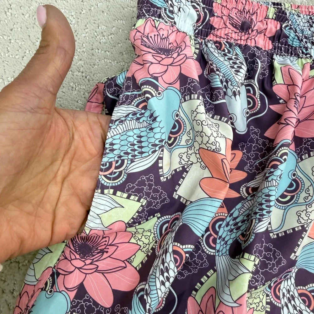 Portomar Mens Swim Trunks Large Purple Koi Fish Lotus Floral Mesh Lined Colombia